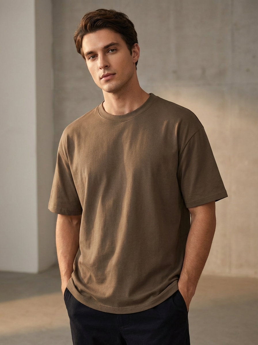 Men’s Oversized Cotton T-Shirt – Casual Loose Fit Crew Neck Basic Tee for Everyday Wear