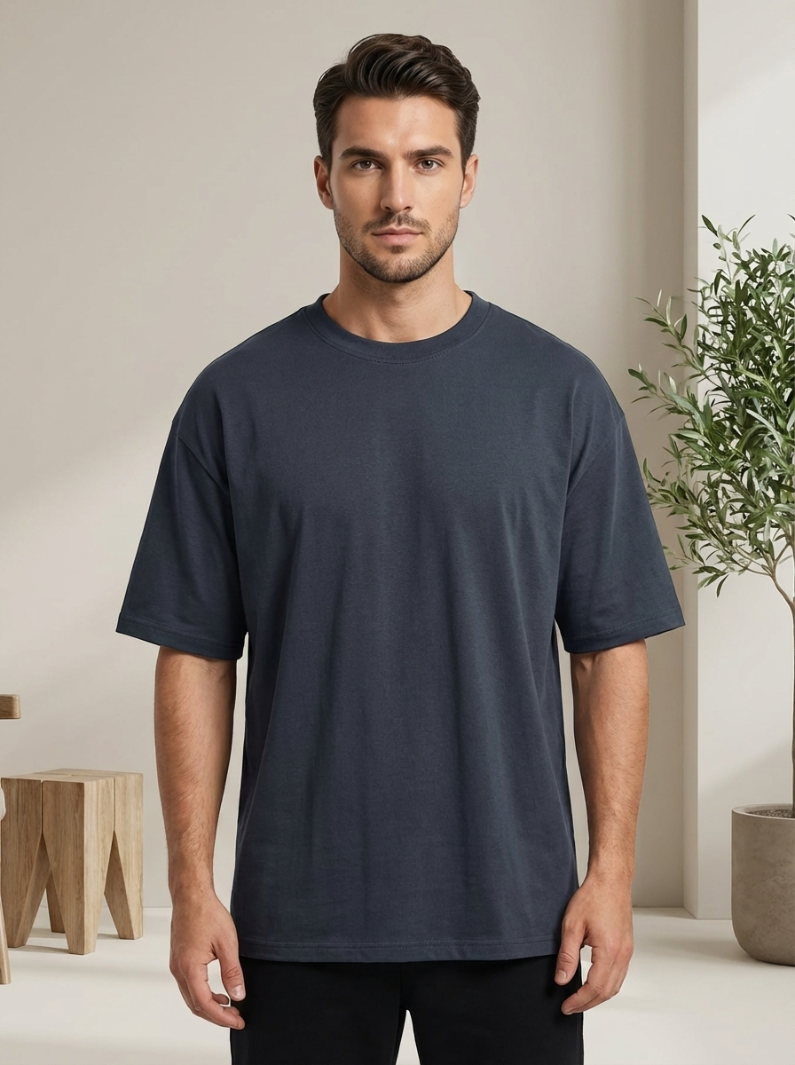 Men’s Oversized Cotton T-Shirt – Casual Loose Fit Crew Neck Basic Tee for Everyday Wear