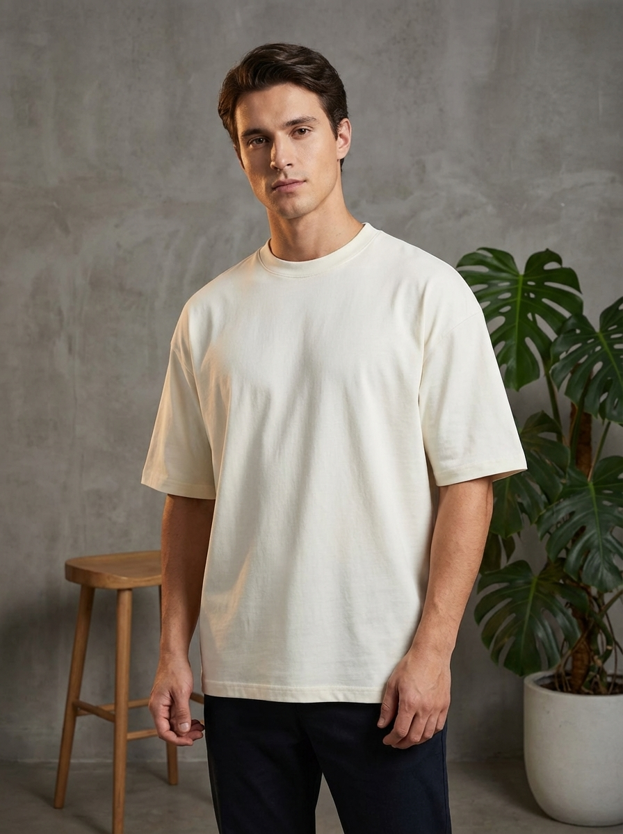 Men’s Oversized Cotton T-Shirt – Casual Loose Fit Crew Neck Basic Tee for Everyday Wear