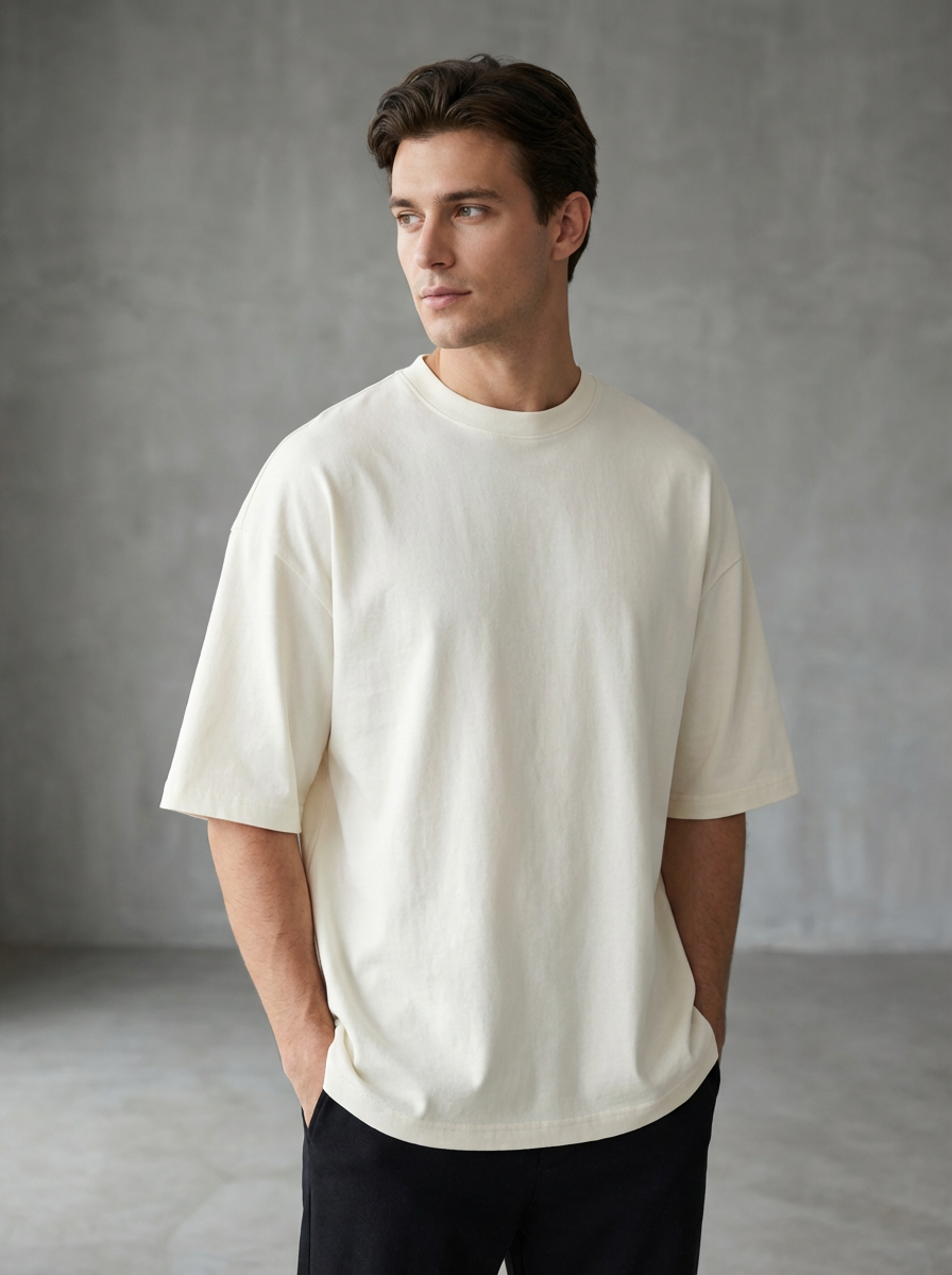 Men’s Oversized Cotton T-Shirt – Casual Loose Fit Crew Neck Basic Tee for Everyday Wear