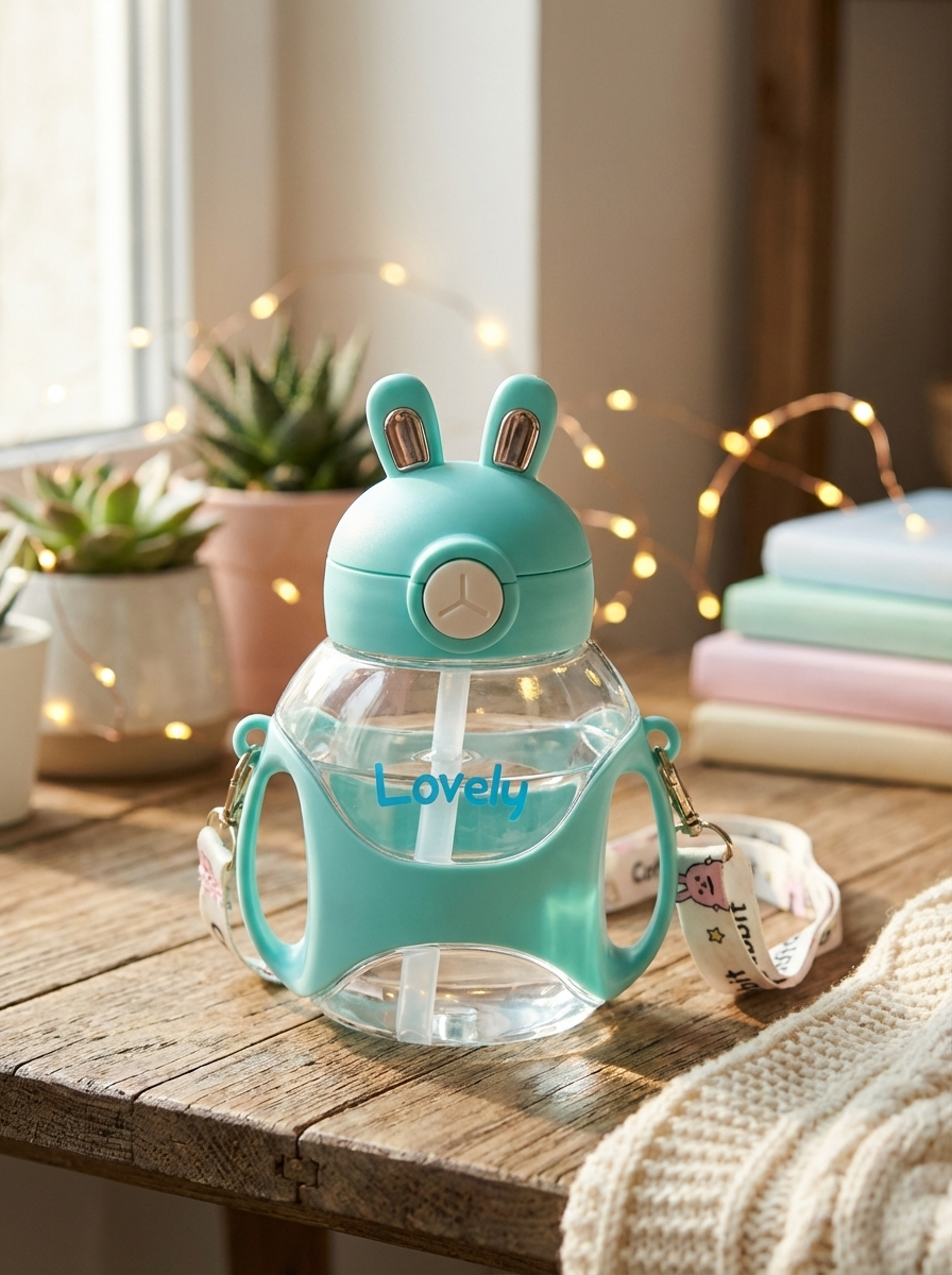 Cute Bunny Kids Water Bottle | Leakproof Straw Bottle – Fine Look