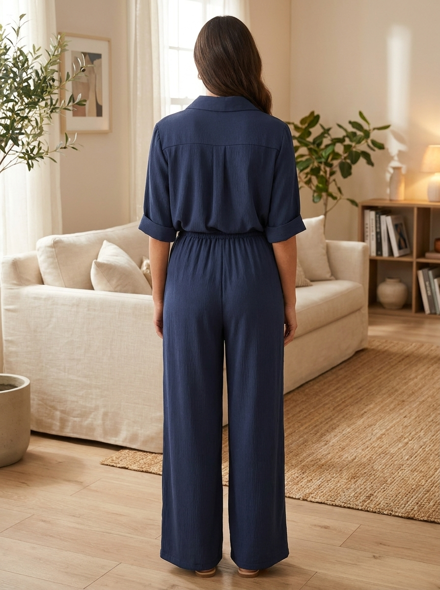 طقم قميص وبنطال واسع الساقين للنساء