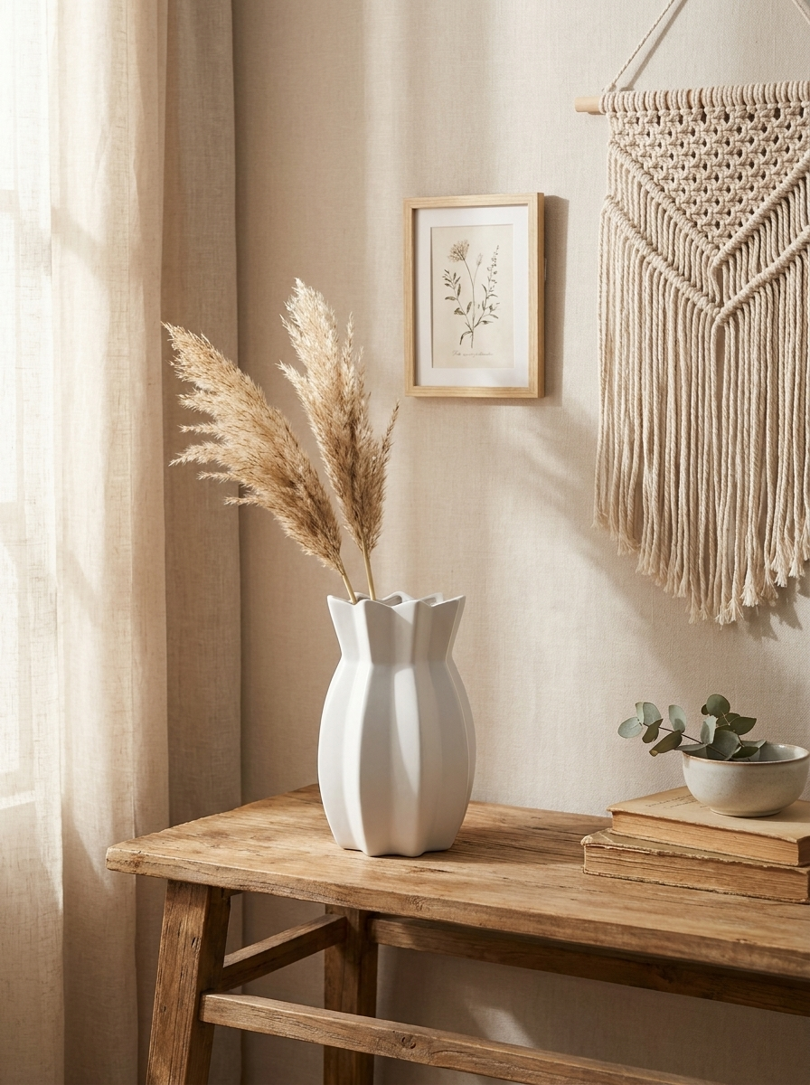 Ribbed Ceramic Scalloped Vase – Minimalist Wavy Home Decor