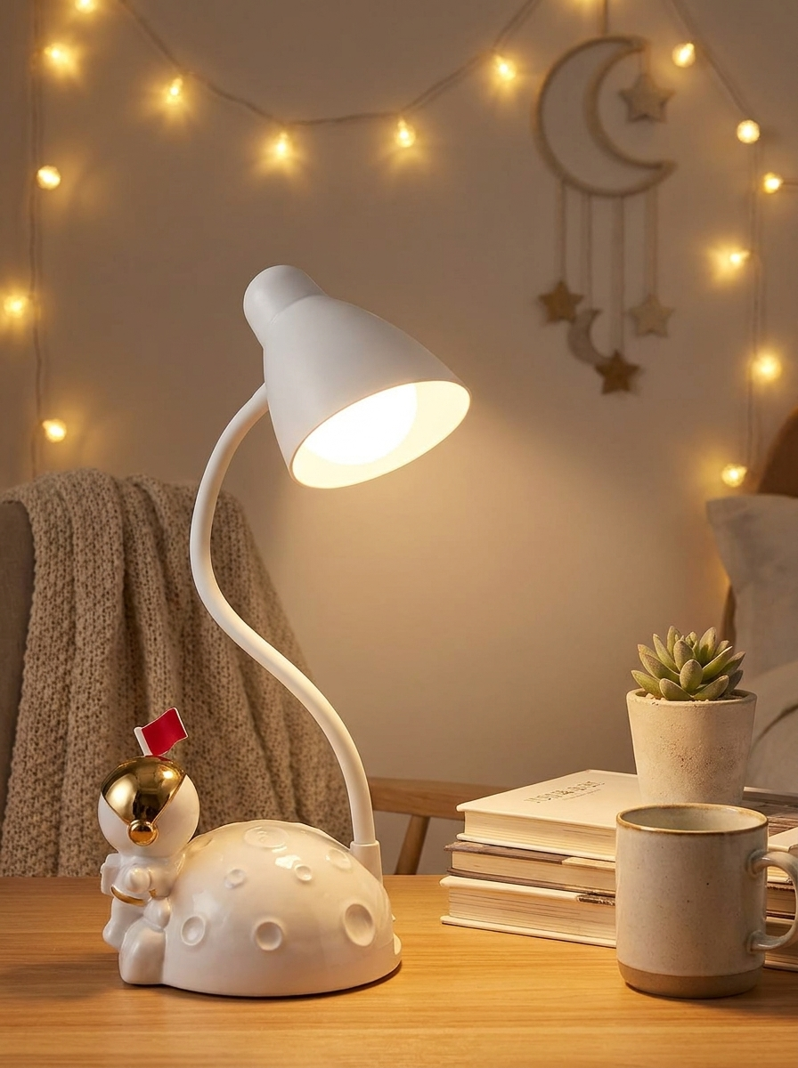 Astronaut Moon Mission Desk Lamp – Flexible Gooseneck Bedside Light