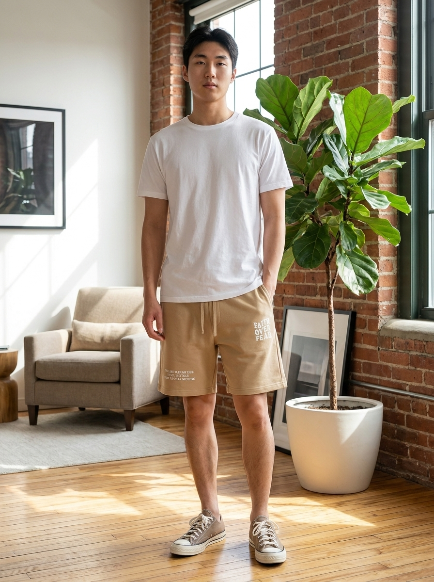 FINELOOK Men's "Faith Over Fear" Graphic Sweat Shorts | Loungewear