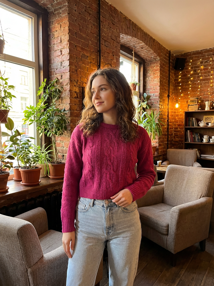 Women's Classic Cable Knit Pullover Sweater | Cozy Crewneck Top