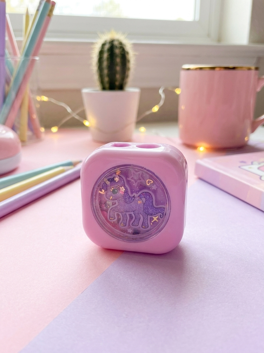Whimsical Unicorn Dual-Hole Pencil Sharpener – Purple Glitter Stationery