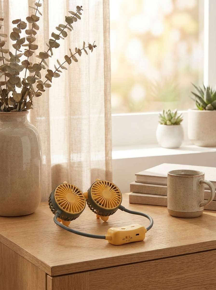 Hands-Free Portable Neck Fan – Rechargeable Dual Wind Head Design