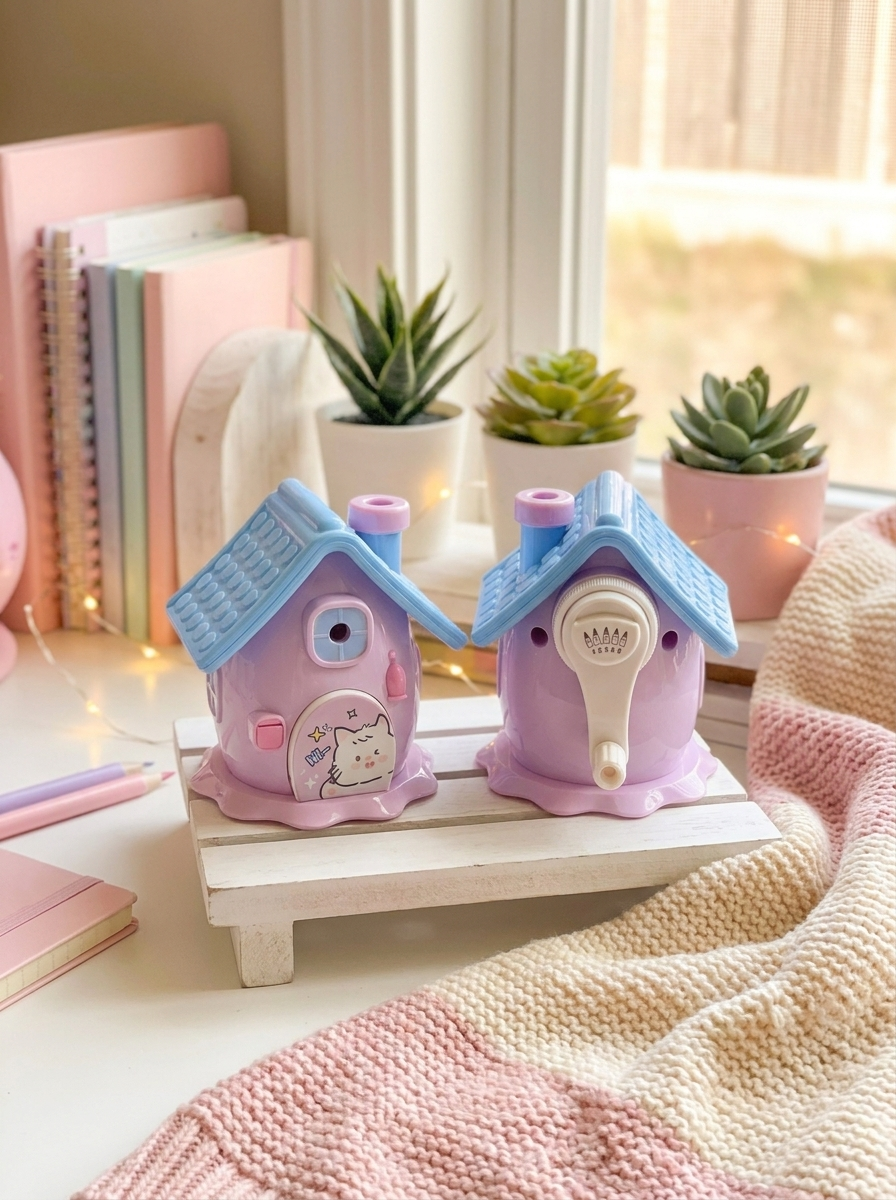 Kawaii Cottage Rotary Pencil Sharpener – Cute House Mechanical Sharpener for Kids