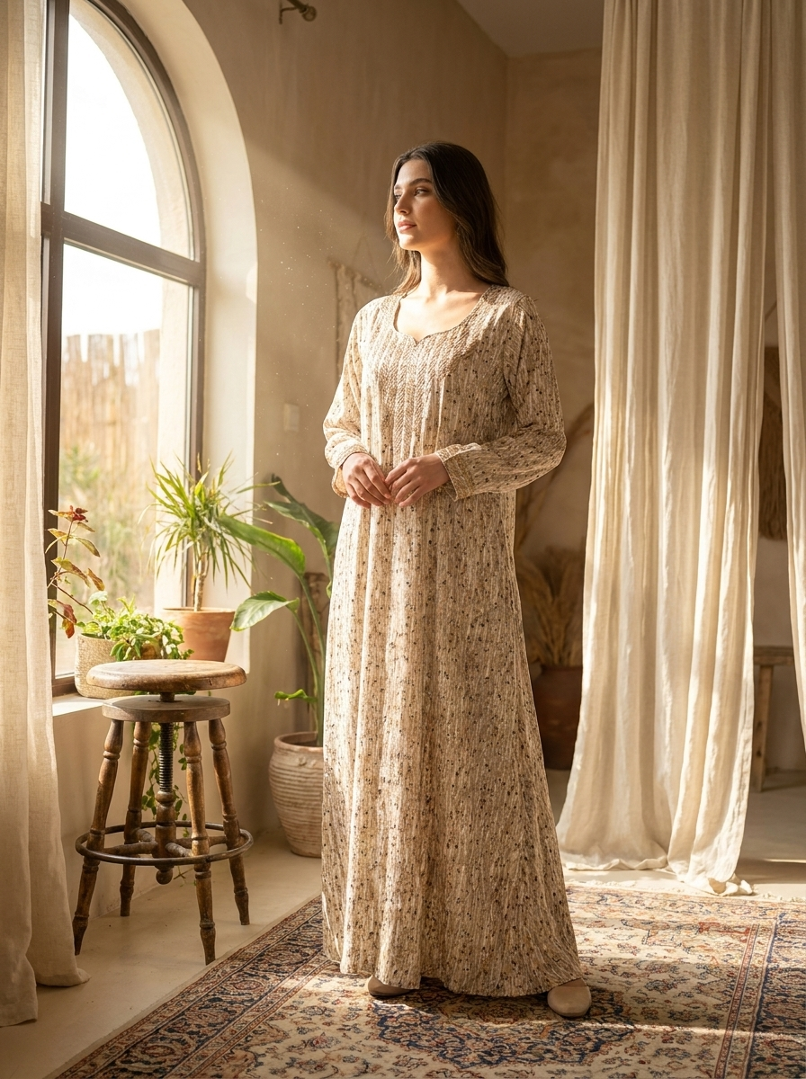 Elegant Embroidered Long Maxi Dress – Modest Arabic Style Jalabiya