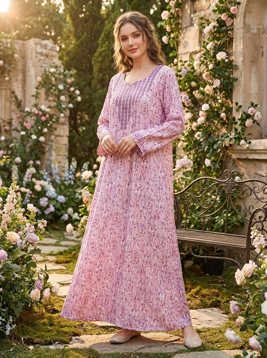 Elegant Embroidered Long Maxi Dress Modest Arabic Style Jalabiya FineLook Elegant Embroidered Long Maxi Dress Modest Arabic Style Jalabiya FineLook
