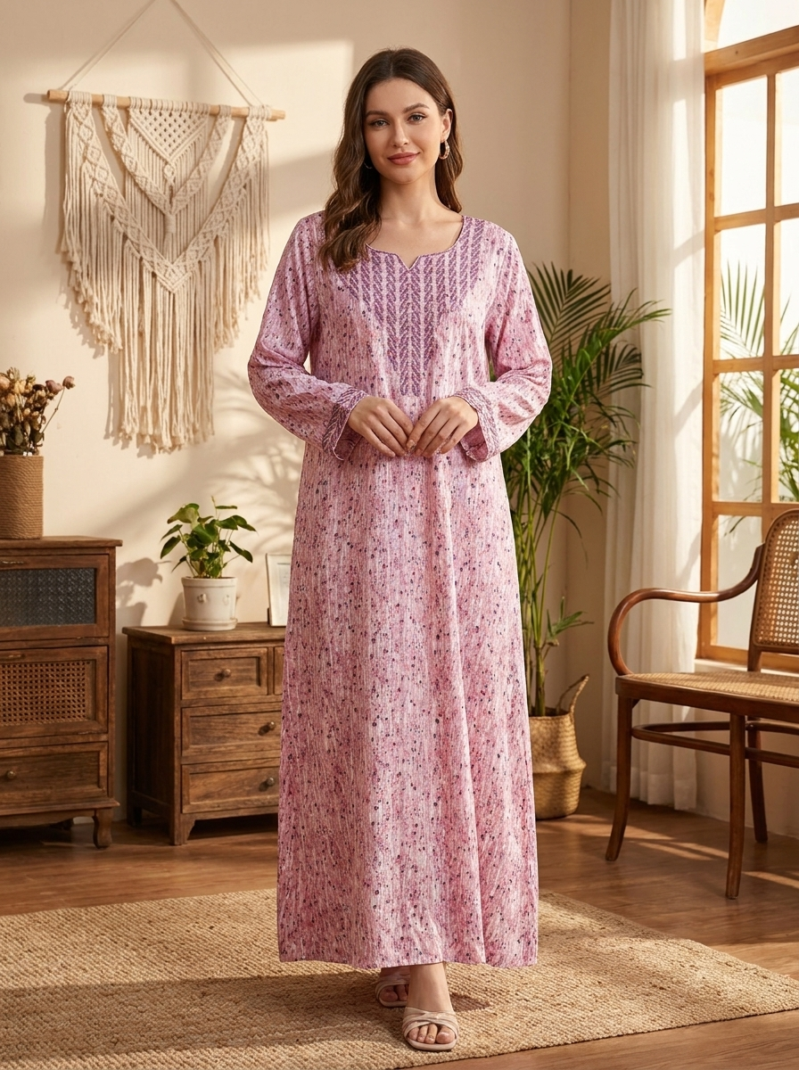 Elegant Embroidered Long Maxi Dress – Modest Arabic Style Jalabiya –  FineLook