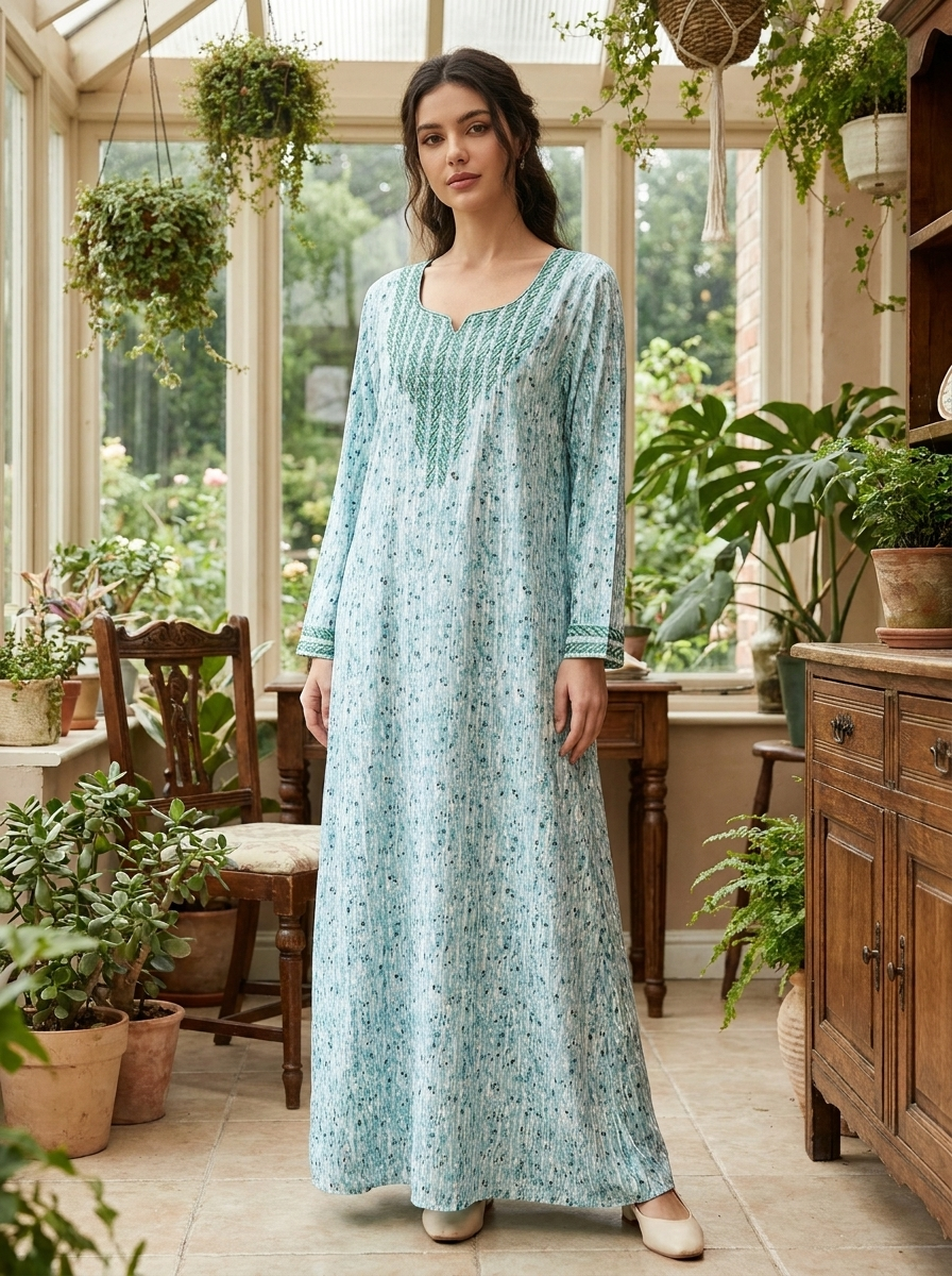 Elegant Embroidered Long Maxi Dress – Modest Arabic Style Jalabiya