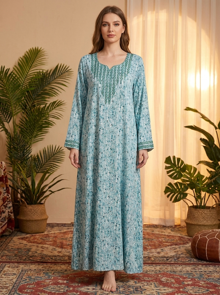 Elegant Embroidered Long Maxi Dress – Modest Arabic Style Jalabiya