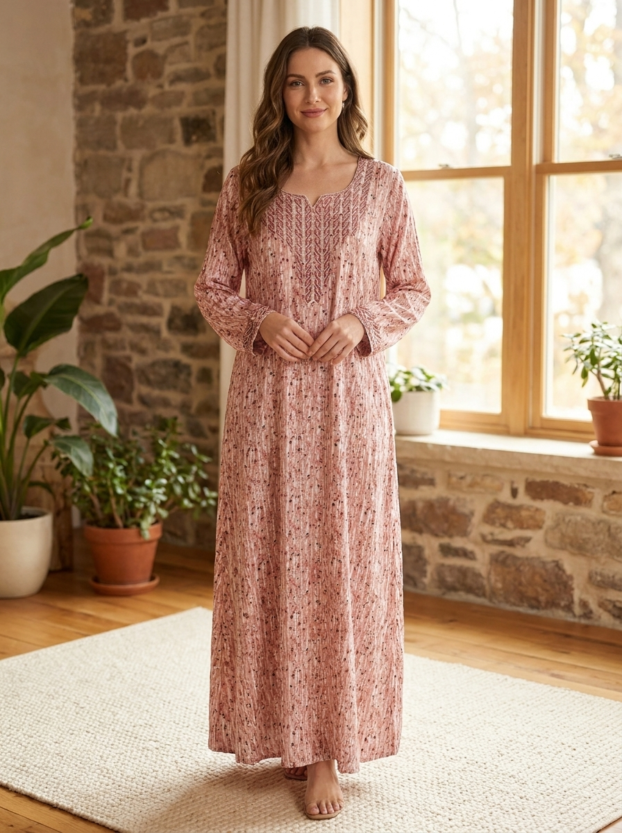 Elegant Embroidered Long Maxi Dress – Modest Arabic Style Jalabiya