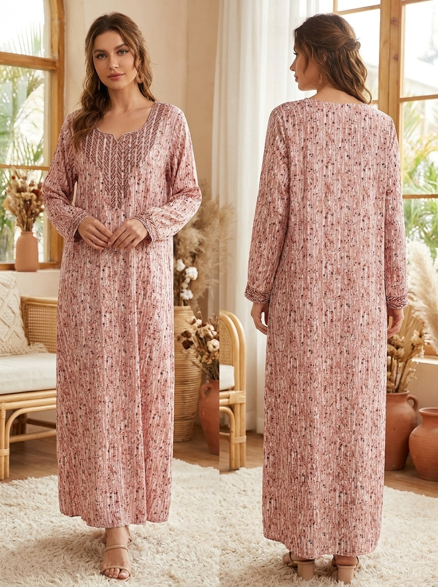 Elegant Embroidered Long Maxi Dress – Modest Arabic Style Jalabiya