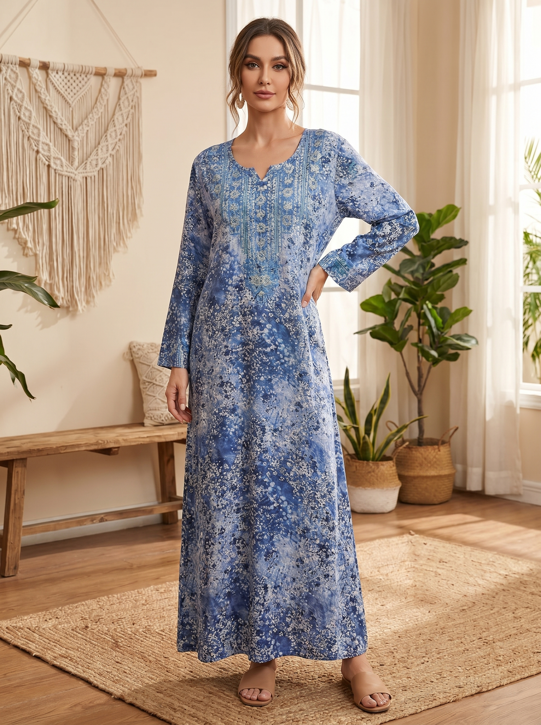 Floral Print Long Sleeve Maxi Dress - Casual Resort Wear