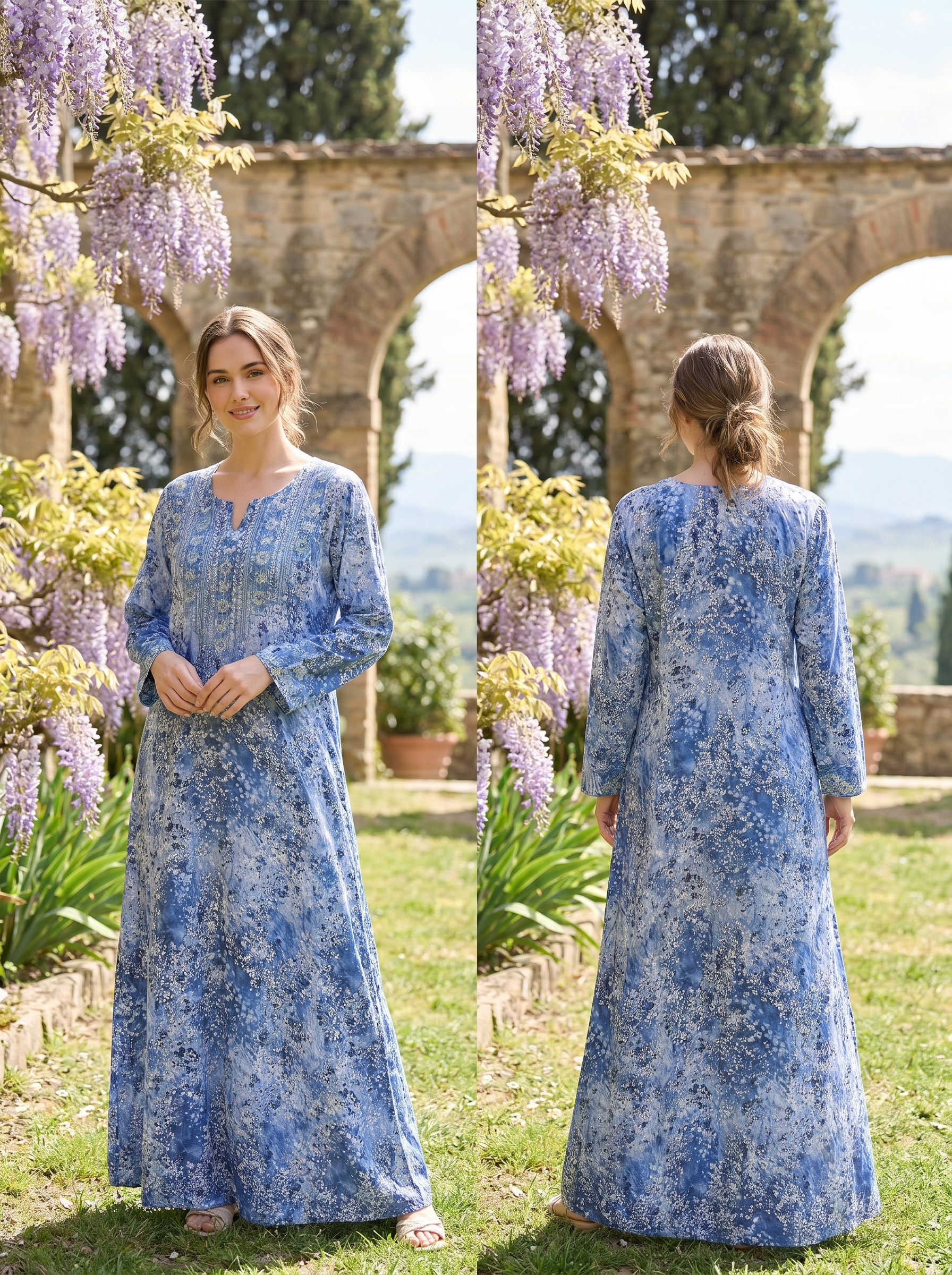 Floral Print Long Sleeve Maxi Dress - Casual Resort Wear FineLook Floral Print Long Sleeve Maxi Dress - Casual Resort Wear FineLook