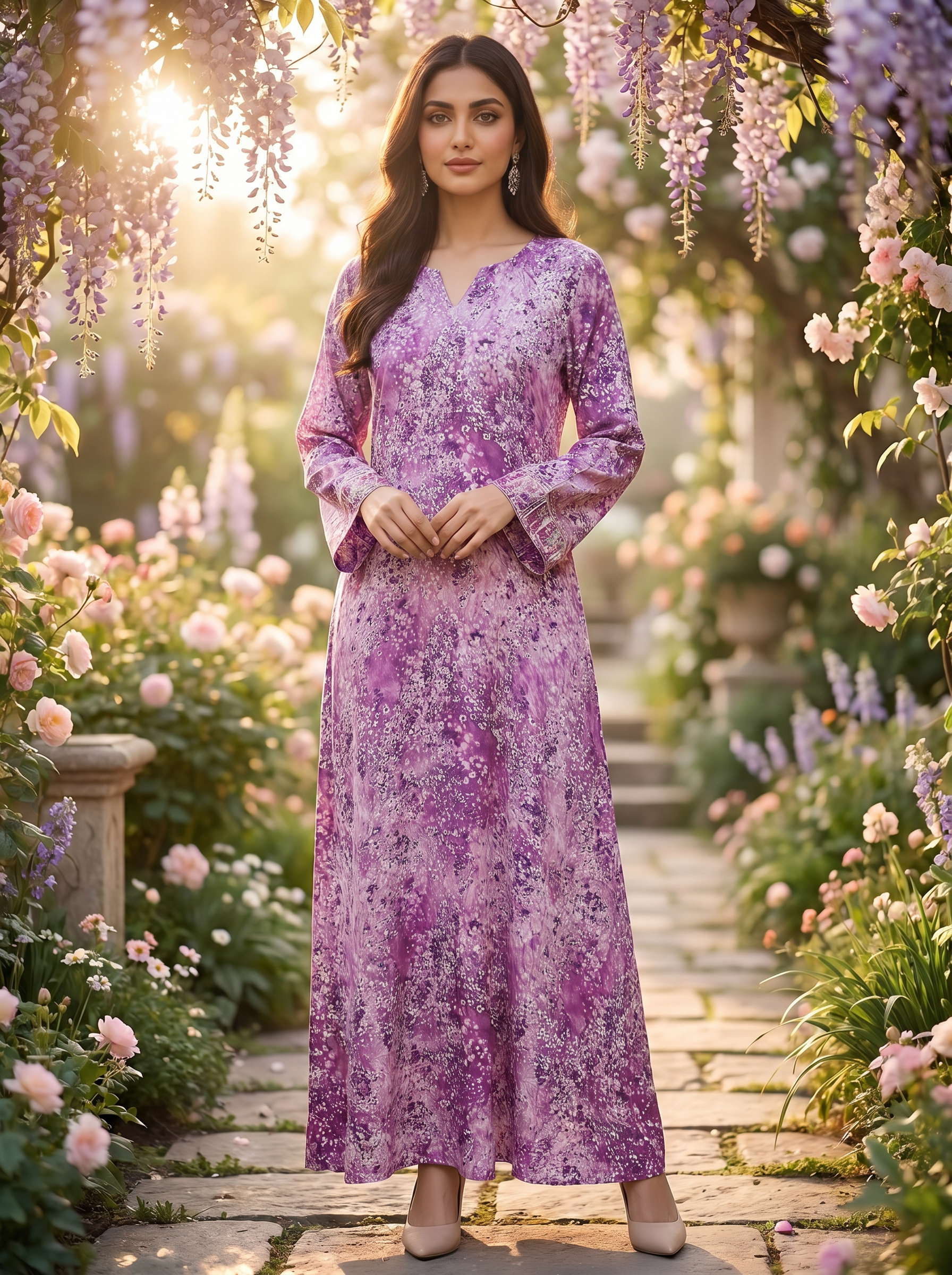 Floral Print Long Sleeve Maxi Dress - Casual Resort Wear FineLook Floral Print Long Sleeve Maxi Dress - Casual Resort Wear FineLook