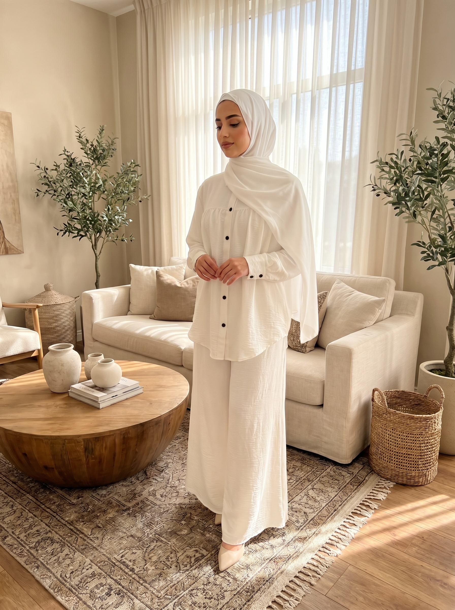Chic Two-Piece Modest Tunic & Wide-Leg Trouser Set