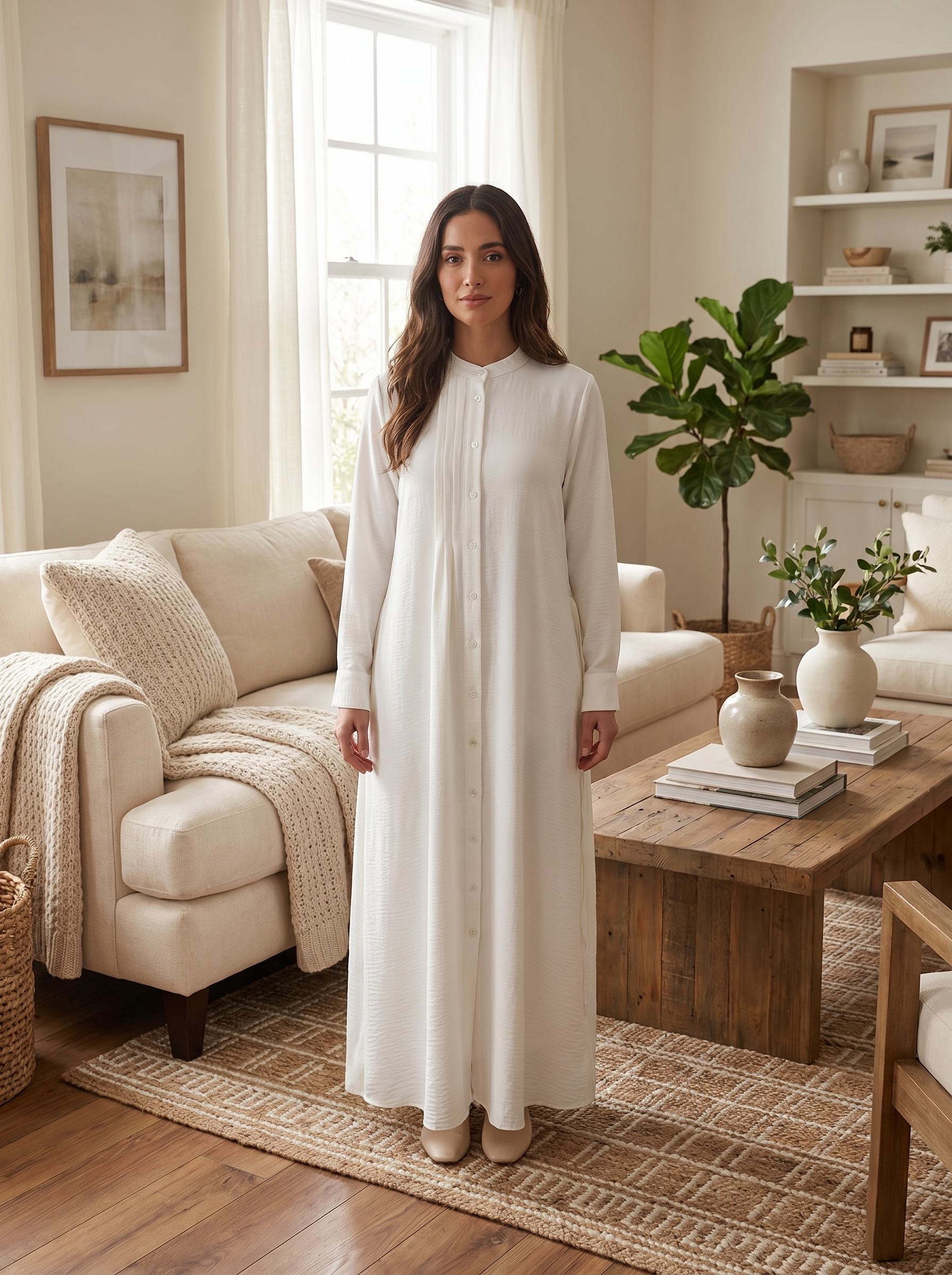 Women’s Elegant Button-Down Maxi Dress – Minimalist Long Sleeve dress