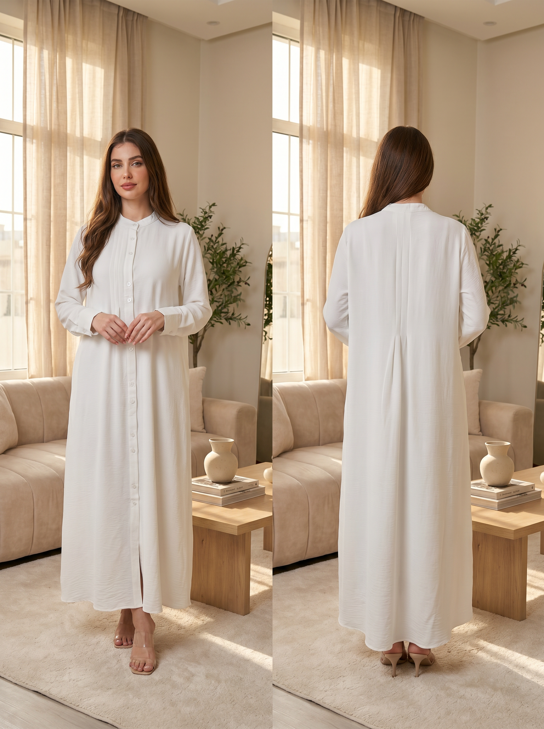 Women’s Elegant Button-Down Maxi Dress – Minimalist Long Sleeve dress