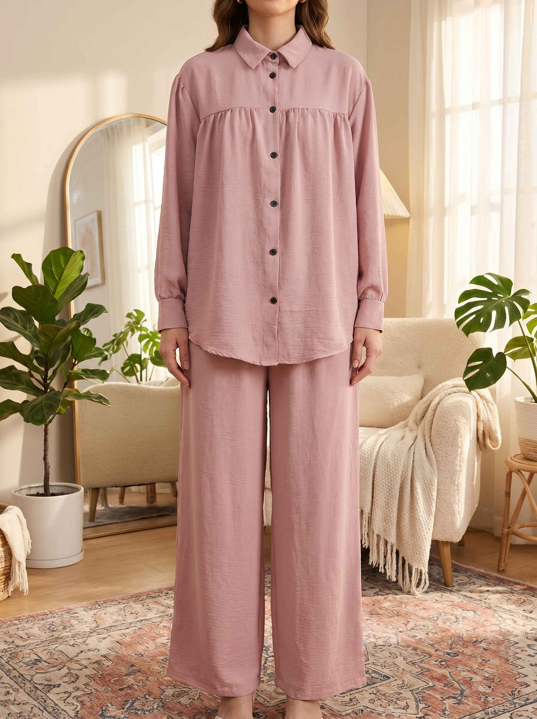 Chic Two-Piece Modest Tunic & Wide-Leg Trouser Set