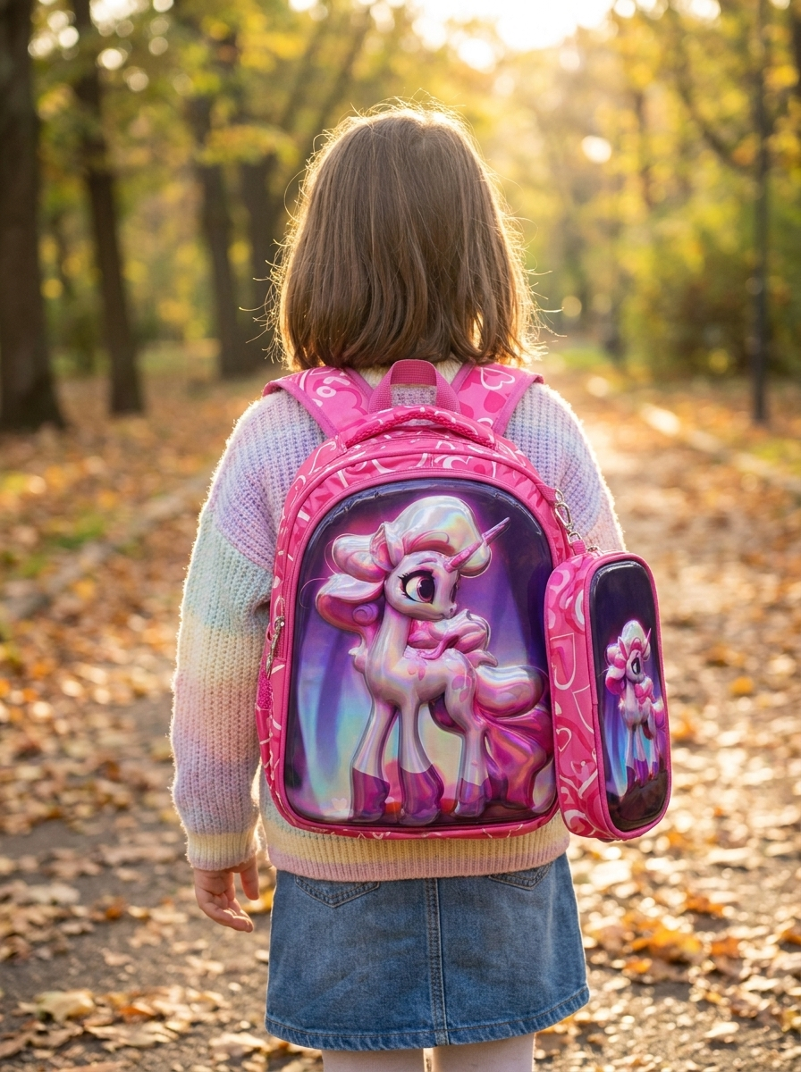 Kids' Holographic Backpack with Matching pencil Pouch – 2-Piece School Set