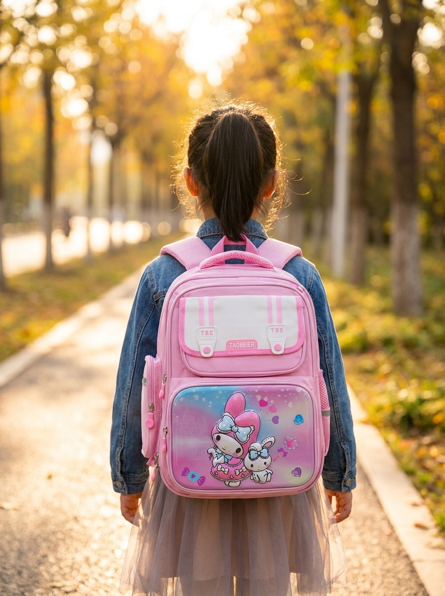 Kids' Multi-Pocket Cartoon Character School Backpack – Ergonomic Pastel Primary Bookbag