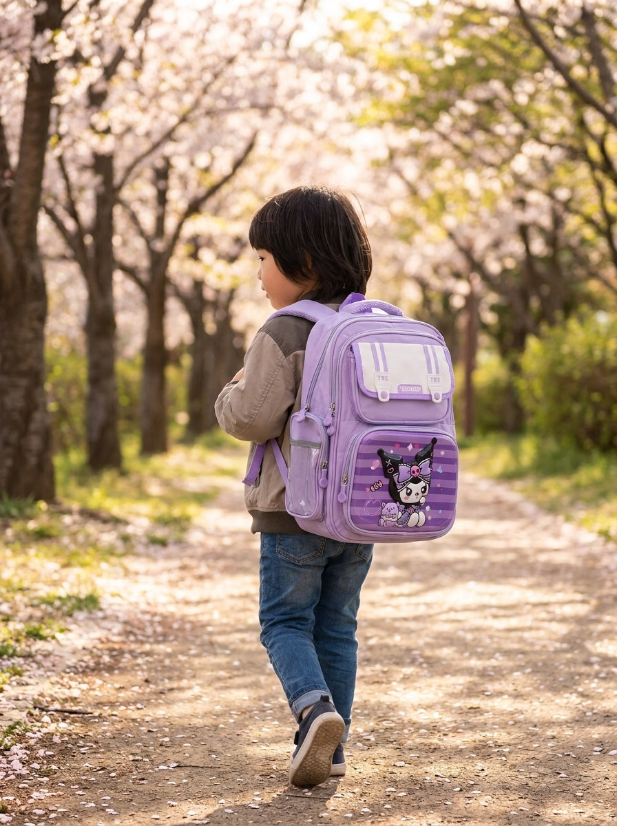 Kids' Multi-Pocket Cartoon Character School Backpack – Ergonomic Pastel Primary Bookbag