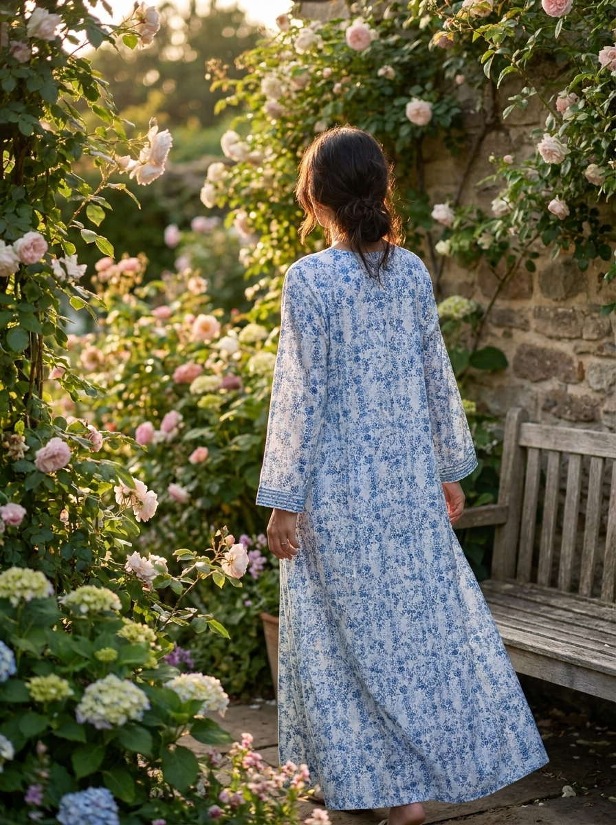 Floral V-Neck Maxi Kaftan Dress - Floral Print
