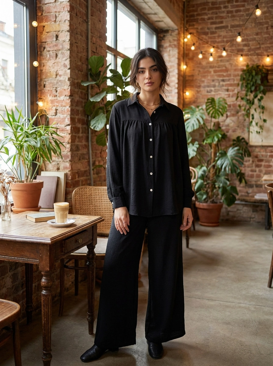 Chic Two-Piece Modest Tunic & Wide-Leg Trouser Set