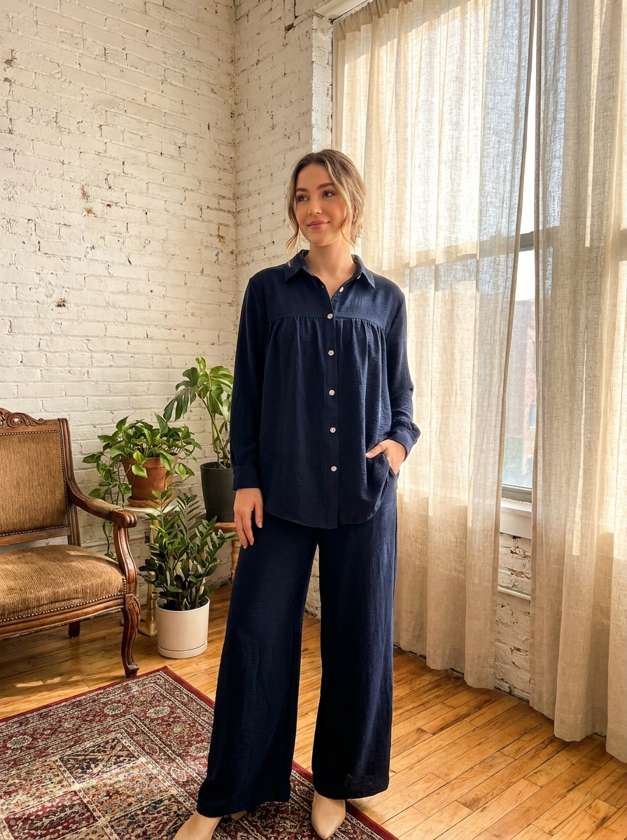 Chic Two-Piece Modest Tunic & Wide-Leg Trouser Set