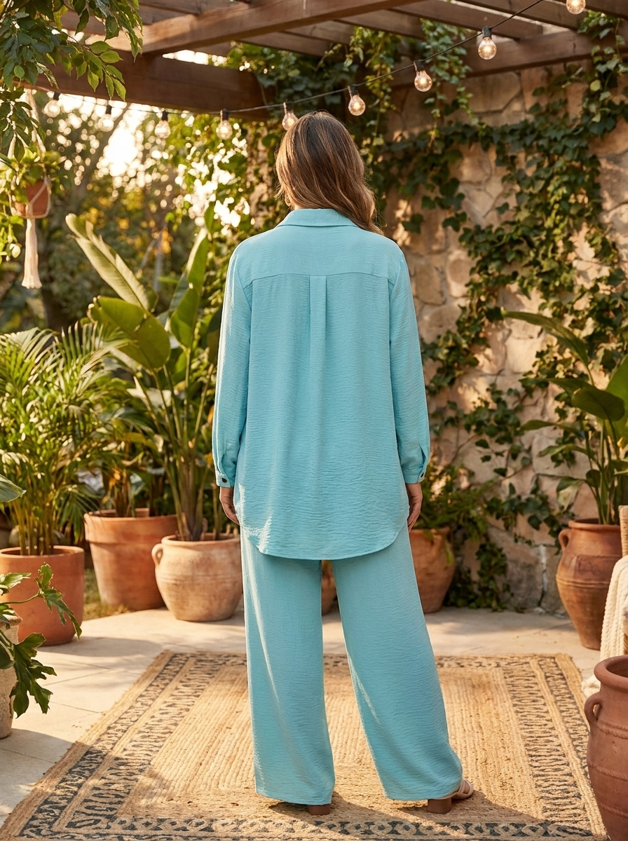 Airy Two-Piece Tunic & Wide-Leg Trouser Set – Breathable Modest Daywear