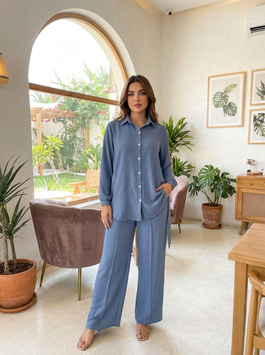 Sophisticated Two-Piece Modest Tunic & Wide-Leg Trouser Set – Effortless Everyday Elegance