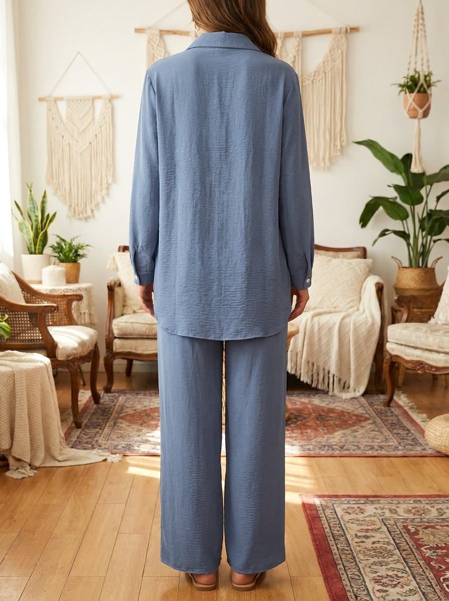 Sophisticated Two-Piece Modest Tunic & Wide-Leg Trouser Set – Effortless Everyday Elegance