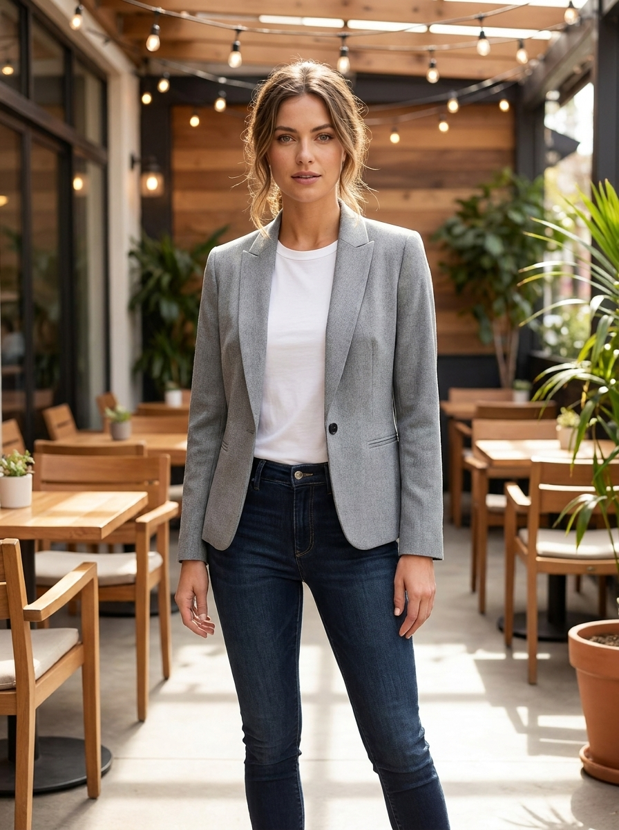 Women’s Classic Light Grey Tailored Blazer – Slim Fit Workwear