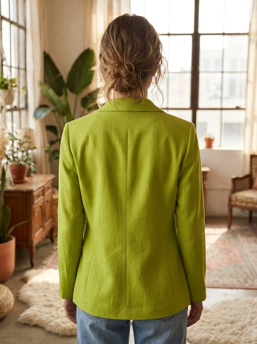 Women's Tailored Lime Green Blazer – Slim Fit Two-Button Professional Suit Jacket
