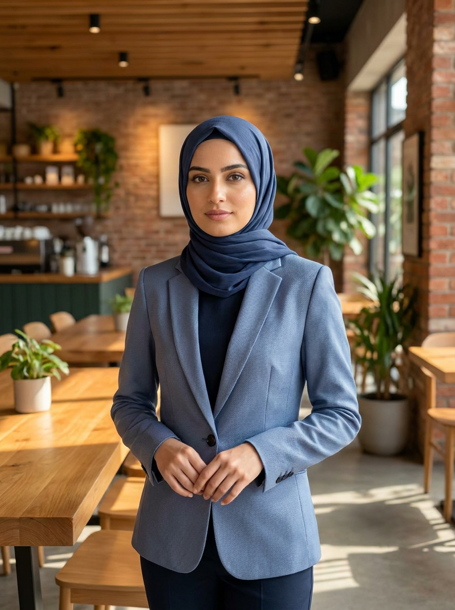 Women’s Dusty Blue Textured Blazer – Sophisticated Tailored Workwear