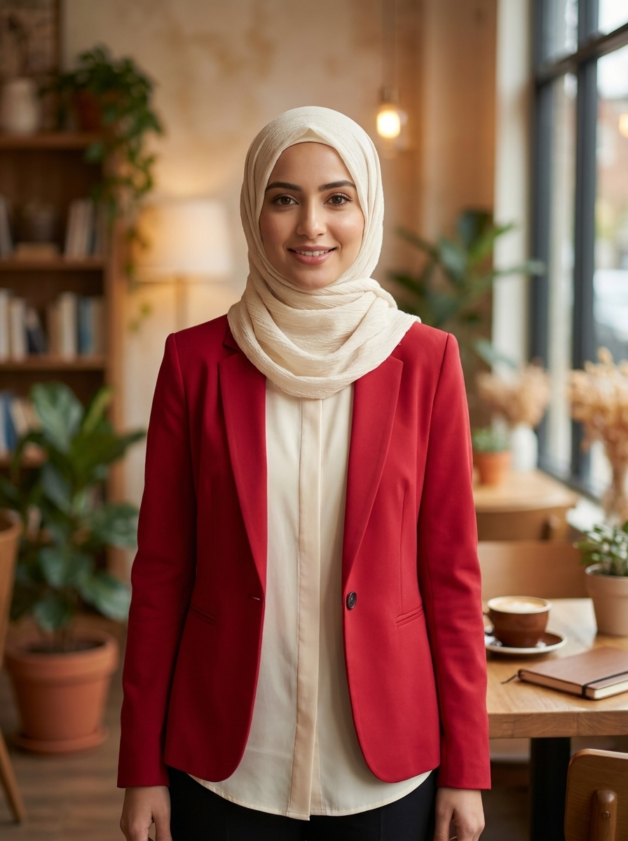 Classic Crimson Red Tailored Blazer – Women’s Structured Slim-Fit Office Jacket