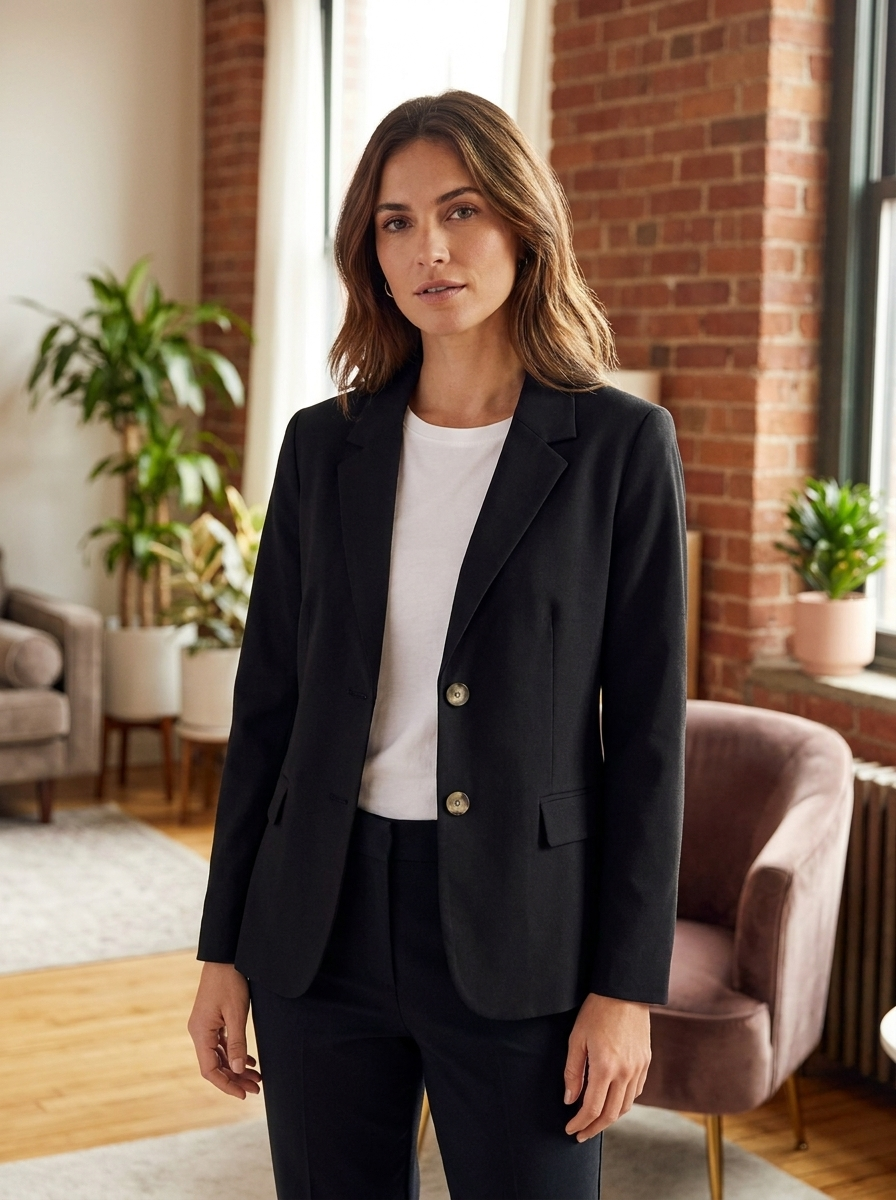 Women’s Classic Black Office Blazer – Premium Tailored Fit Business Jacket