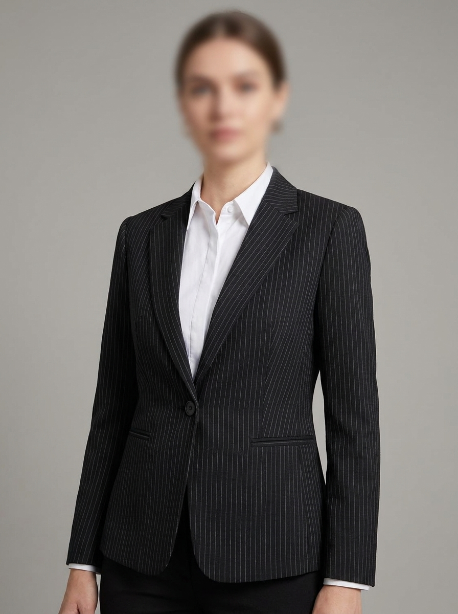 Women’s Classic Black Pinstripe Blazer – Sharp Tailored Executive Workwear