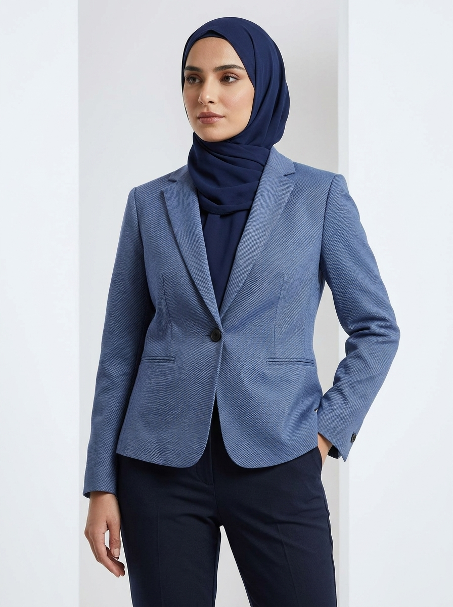 Women’s Dusty Blue Textured Blazer – Sophisticated Tailored Workwear