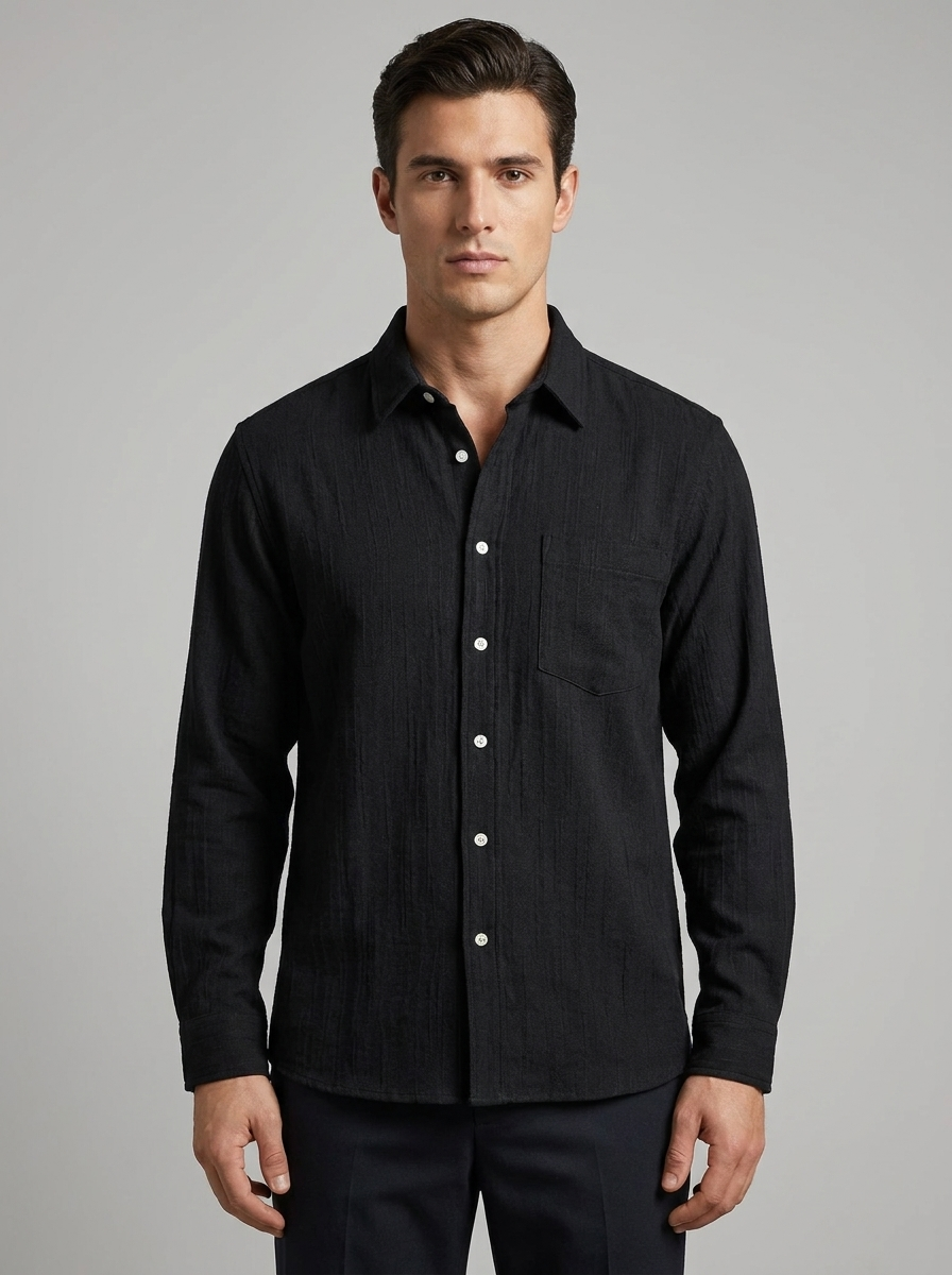 Men’s Slim-Fit Textured Stretch Long-Sleeve Button-Down Shirt