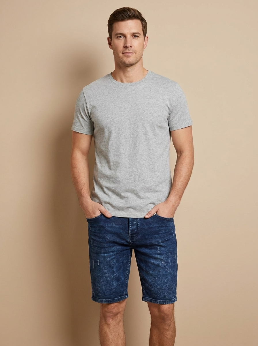 Men’s Slim Fit Denim Shorts - Finelook