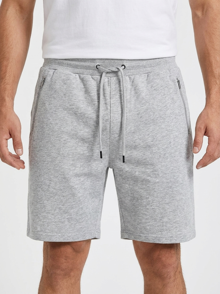 Men’s Jersey Sweat Shorts – Secure Zip Pockets – Adjustable Drawstring Waist