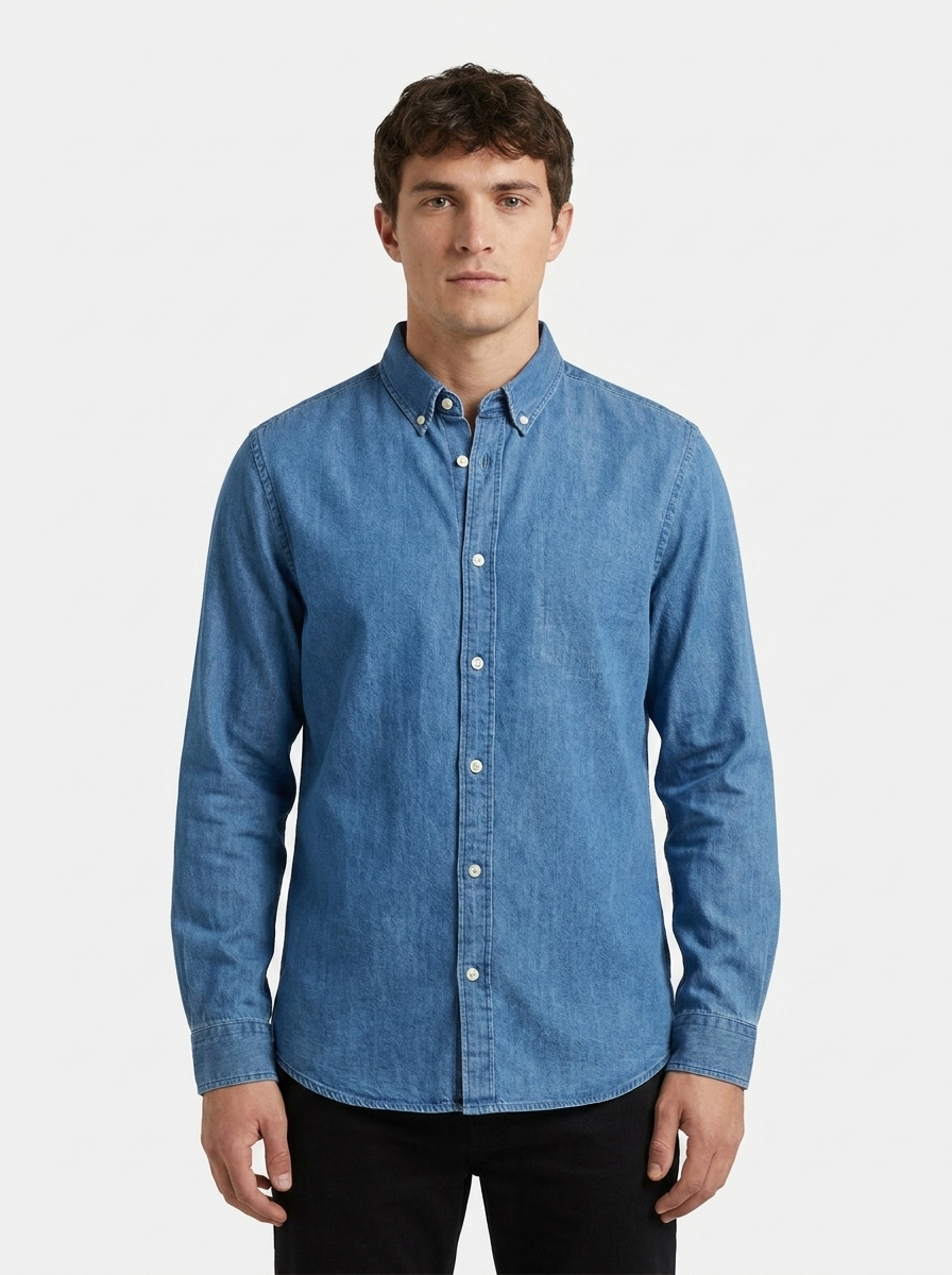 Men's Classic Denim Long Sleeve Button-Down Shirt