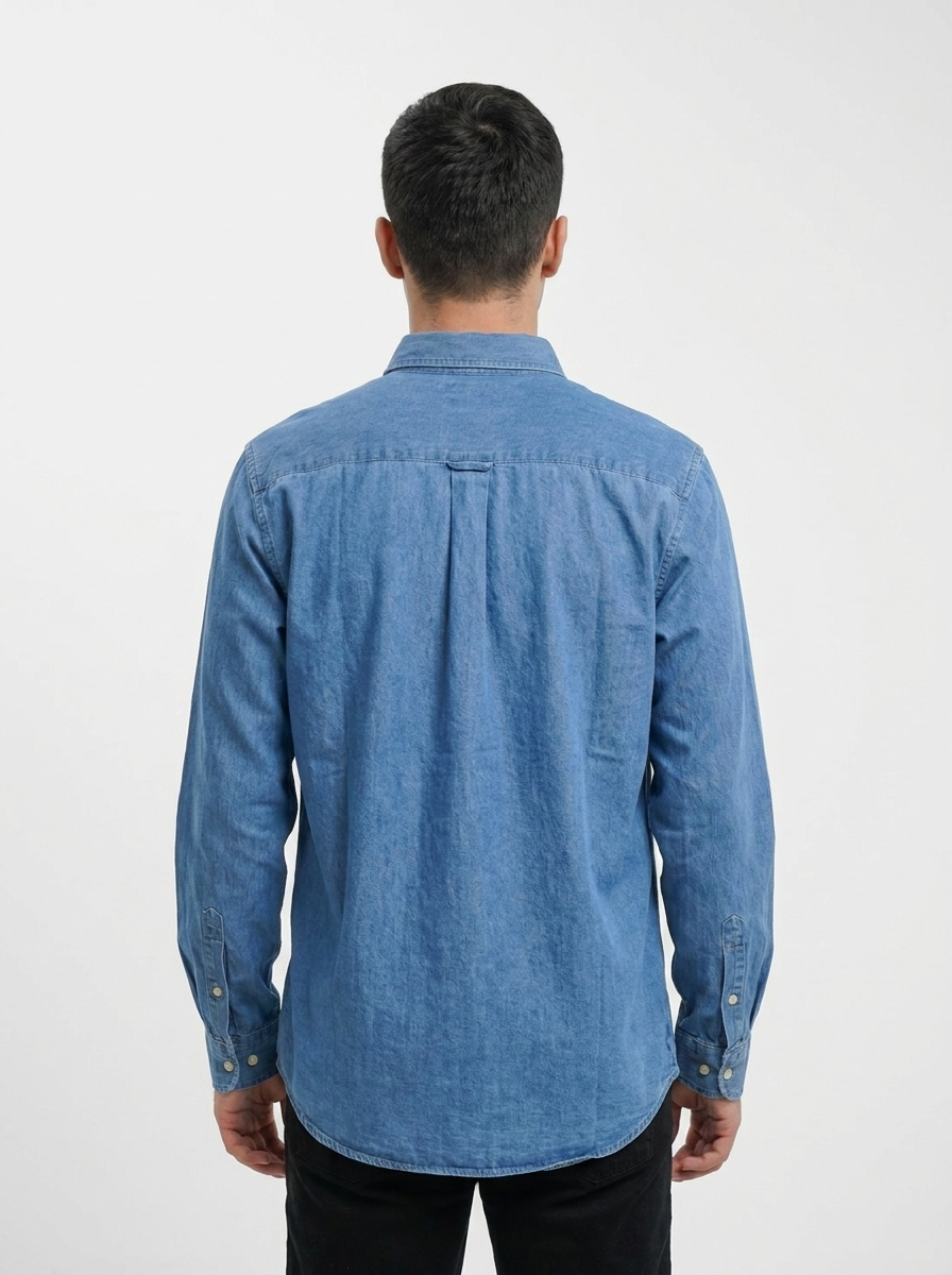 Men's Classic Denim Long Sleeve Button-Down Shirt