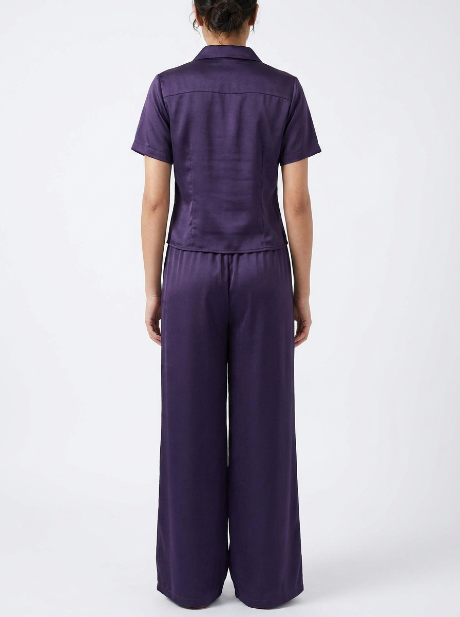 Women's 2-Piece Chic Loungewear Set – Puff Sleeve Blouse & Wide-Leg Trousers