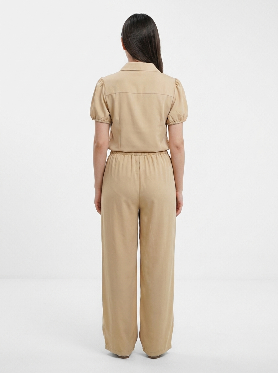 Women's 2-Piece Chic Loungewear Set – Puff Sleeve Blouse & Wide-Leg Trousers